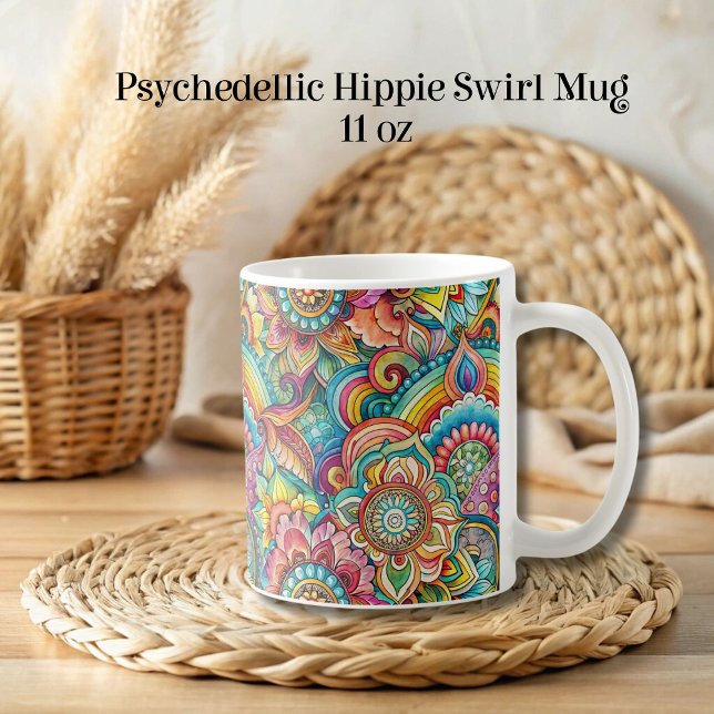 Caneca De Café Psychedellic Hippie Swirl Mug (Criador carregado)