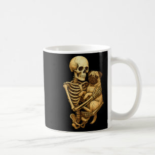 Caneca De Café Pug Abraçando Esqueleto Dia das Bruxas Amantes de