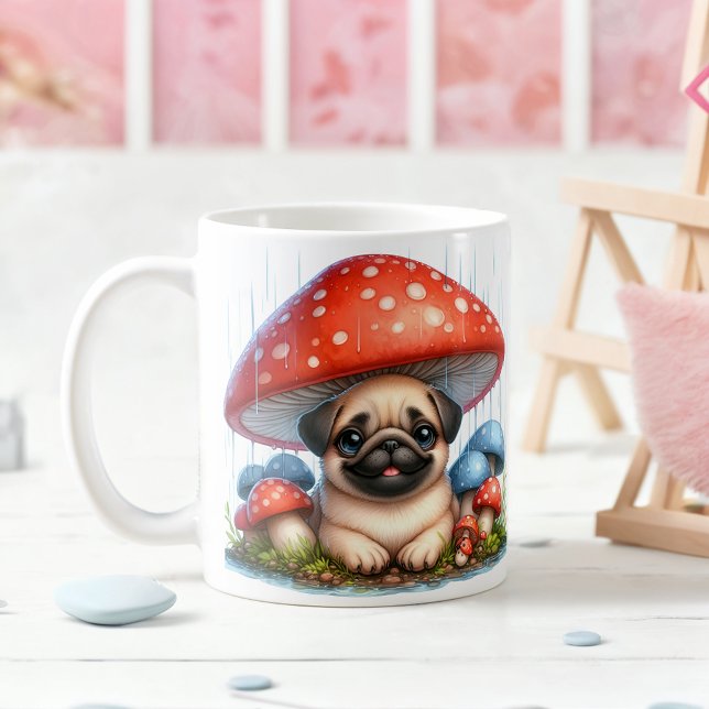 Caneca De Café Pug Adorável Puppy Sob Guarda-chuvas (Criador carregado)