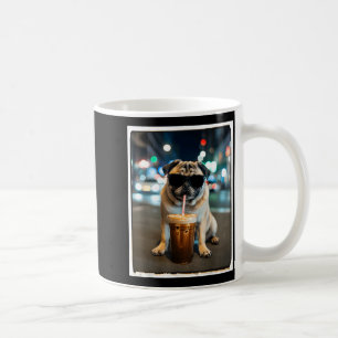 Caneca De Café Pug bebendo café gelado animal cachorro meme
