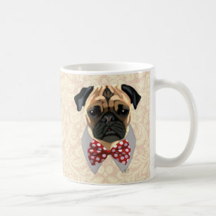 Caneca De Café Pug com Arco vermelho e branco