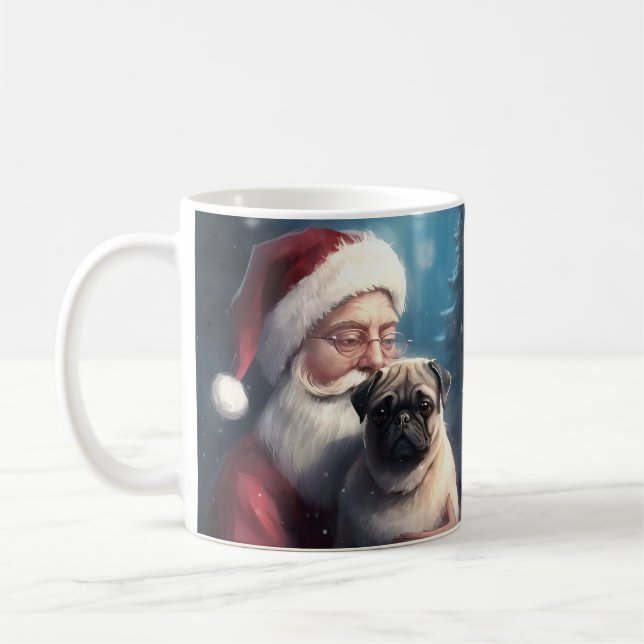 Caneca De Café Pug Com Papai Noel Natal Festivo (Esquerda)
