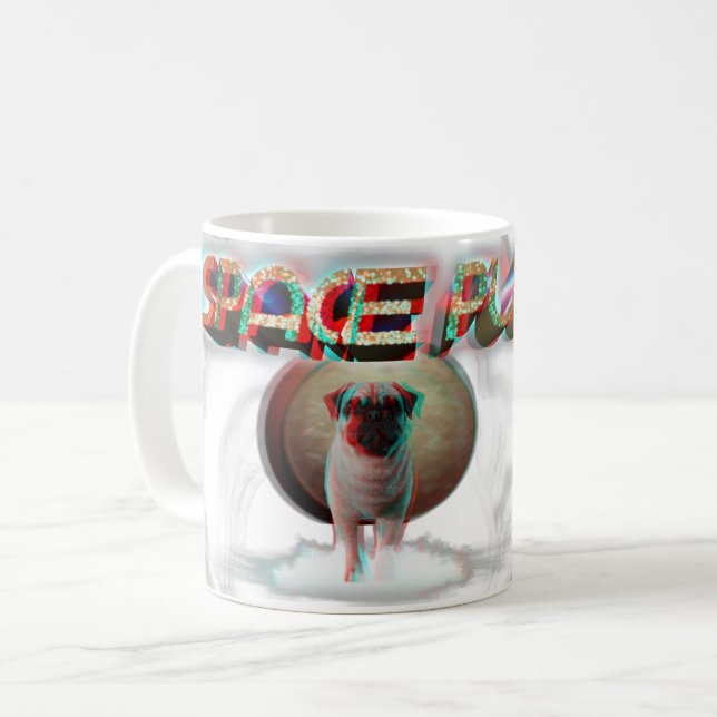 Caneca De Café Pug de espaço 3D (Frente Esquerda)