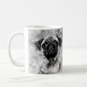 Caneca De Café Pug Dog Black and White Watercolor 01