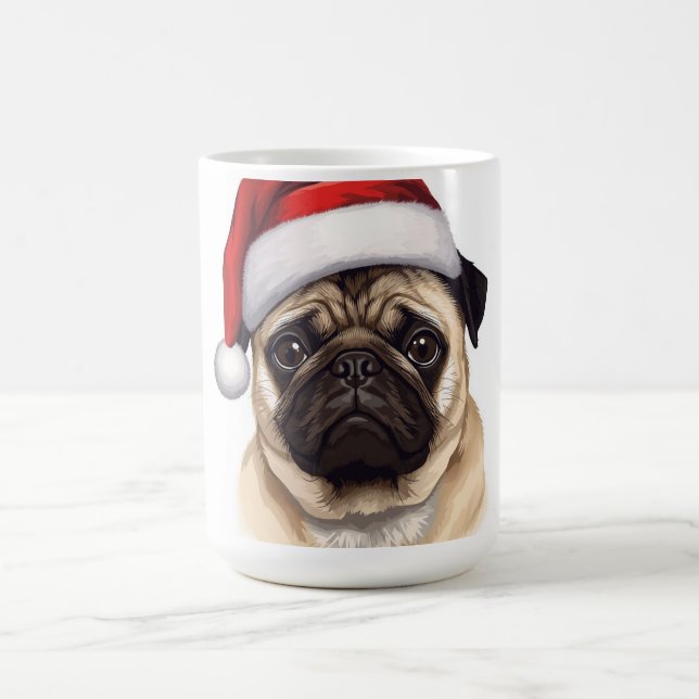 Caneca De Café Pug Dog Santa Hat Merry Christmas Art (Centro)