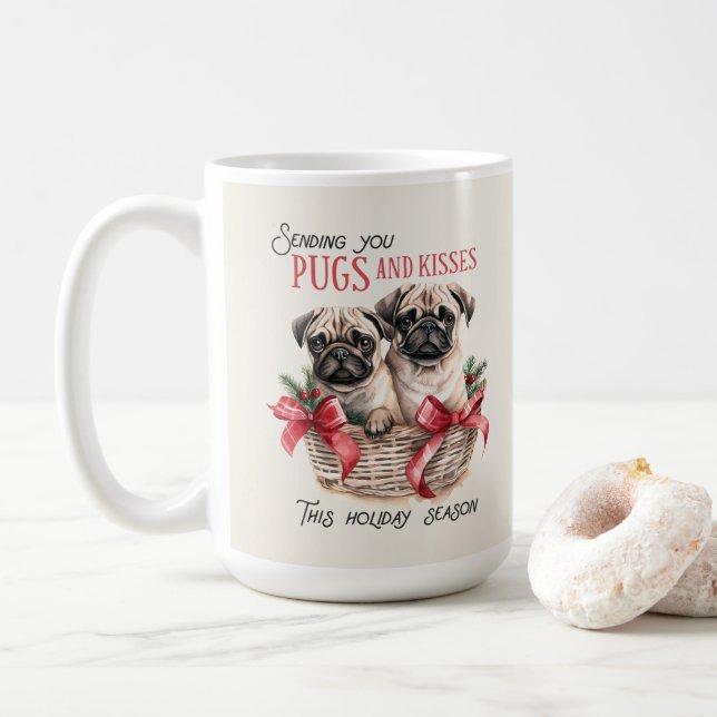 Caneca De Café Pug Engraçado Cachorro de Natal Engraçado (Com Donut)