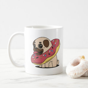 Caneca De Café Pug engraçado com rosquinha