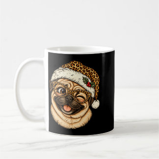 Caneca De Café Pug engraçado de Natal com chapéu de Papai Noel le