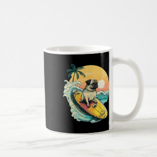 Caneca De Café Pug Engraçado Surfando na Praia Amante de Animais