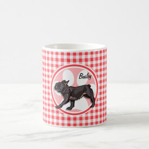 Caneca De Café Pug; Guingão vermelho e branco