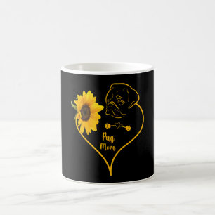 Caneca De Café Pug Mãe Com Dia de as mães De Pôs De Girassol