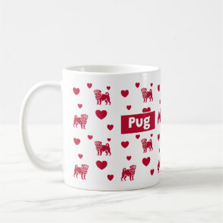 Caneca De Café Pug Mug Com Corações Vermelhos