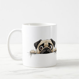 Caneca De Café Pug Peeking Bonito Adorável Brincadeira De Cartogr