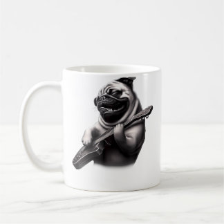 Caneca De Café Pug Playing Guitar - Funny Rock Music Guitar Pug
