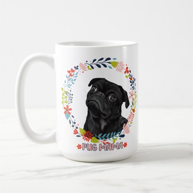 Caneca De Café Pug preto bonito - Pug Mama (Esquerda)