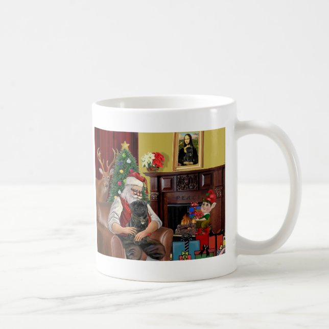 Caneca De Café Pug Preto do Papai Noel (Direita)