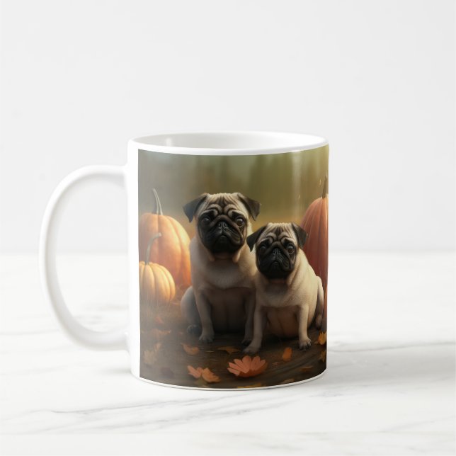 Caneca De Café Pug Puppy Autumn Delight Pumpkin (Esquerda)