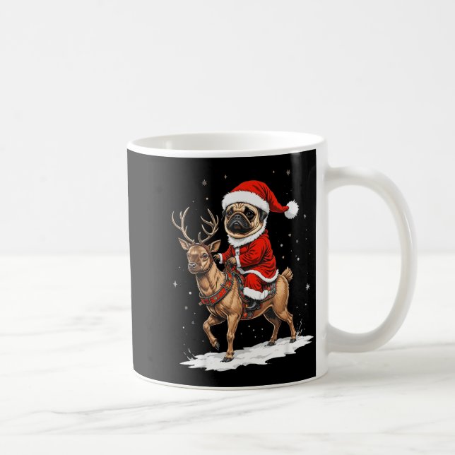 Caneca De Café Pug Santa Riding Reindeer Christmas Holiday Puppy  (Direita)