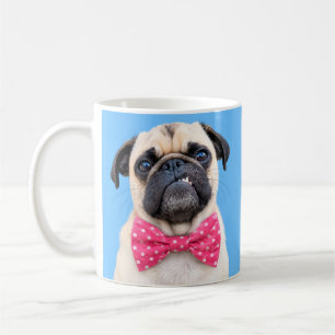 Caneca De Café Pug Usando Laço Rosa