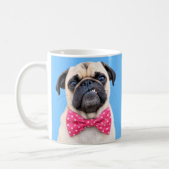 Caneca De Café Pug Usando Laço Rosa (Esquerda)