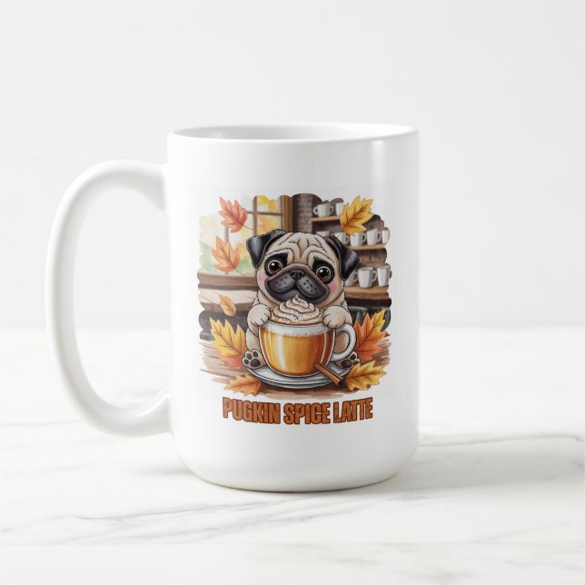 Caneca De Café Pugkin Spice Latte – Cute Autumn Pug Coffee Design (Esquerda)