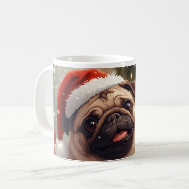 Caneca De Café Pugmas: Cute Christmas Pug (Frente Esquerda)