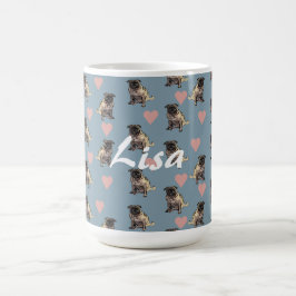 Caneca De Café Pugs & corações