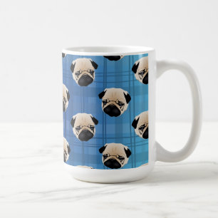 Caneca De Café Pugs na xadrez azul do inclinação