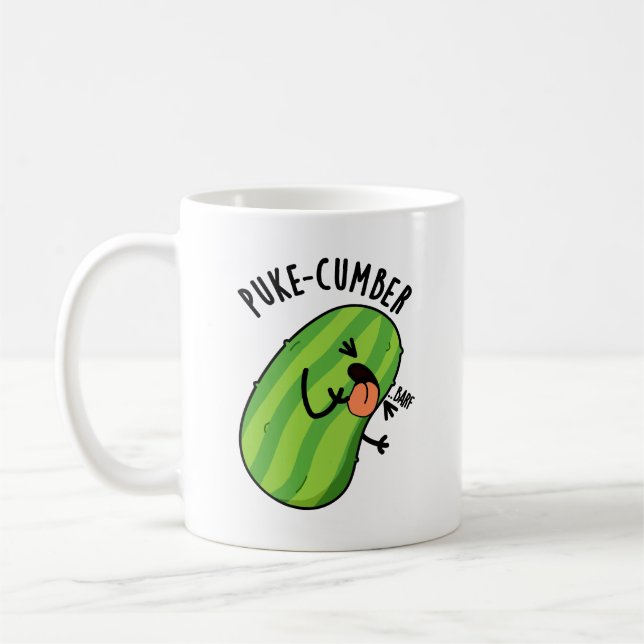 Caneca De Café Puke-cumber Engraçado Pepino Pun (Esquerda)