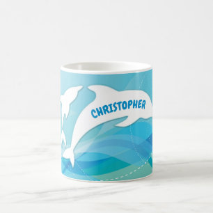 Caneca De Café Pulando golfinho no Oceano Personalizado