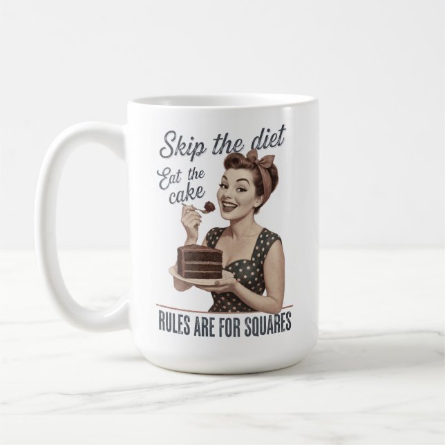 Caneca De Café Pule a Dieta Coma o Bolo Retro (Esquerda)
