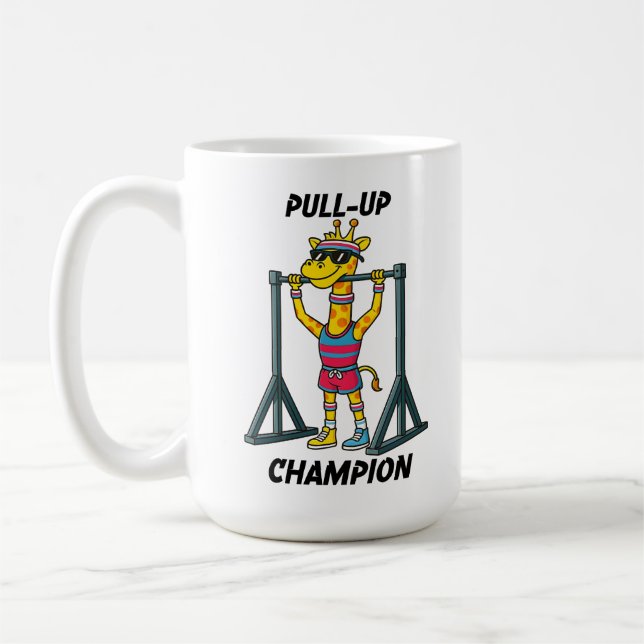 Caneca De Café Pull-Up Champion – Funny Giraffe Workout Design (Esquerda)