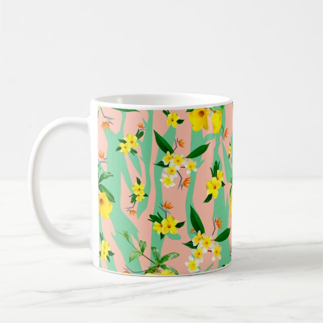 Caneca De Café Pumeria amarela flores sem costura (Esquerda)