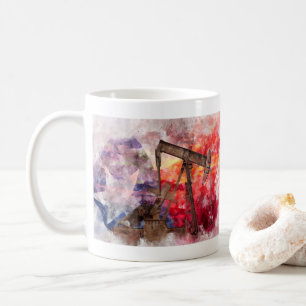Caneca De Café Pumpjack ícone Texan aquarela com Sinalizador Texa