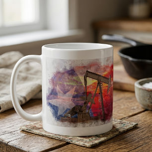 Caneca De Café Pumpjack Texan ícone pastel desenho com Texas Flag