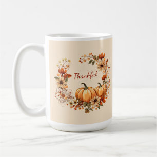 Caneca De Café Pumpkin agradecido e Flores de outono