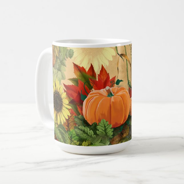 Caneca De Café Pumpkin Autumn Fall Sunflower (Frente Esquerda)