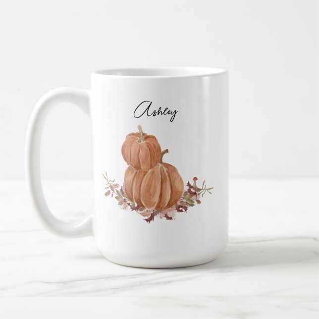 Caneca De Café Pumpkin Autumn Queda Nome Personalizado Ação de Gr (Esquerda)