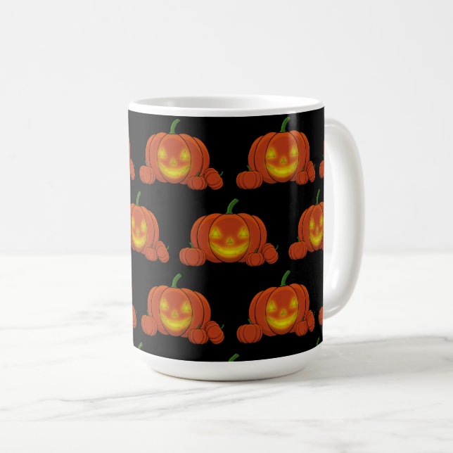 Caneca De Café Pumpkin brilhante Jack-o'-Lanterna (Frente Esquerda)