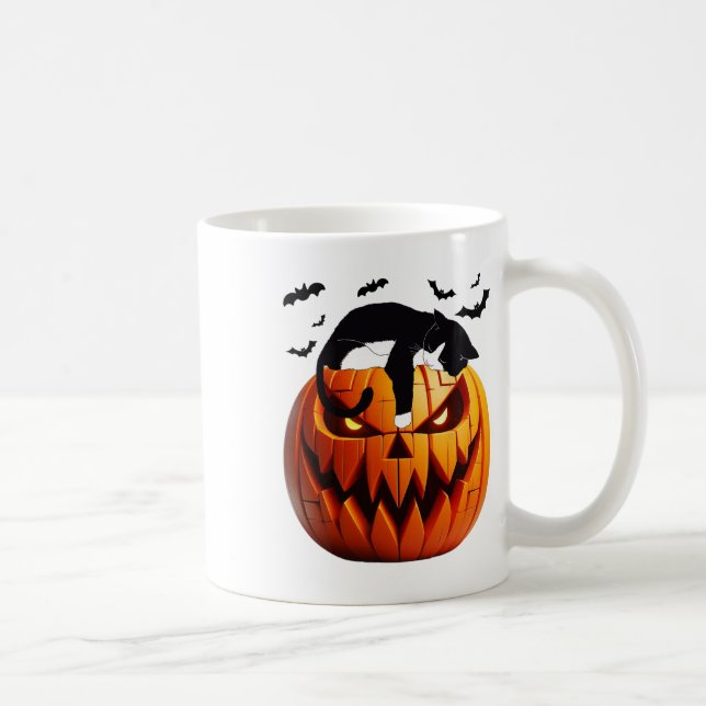 Caneca De Café Pumpkin Cat Tuxedo Halloween Traga Entusiasmo Para (Direita)