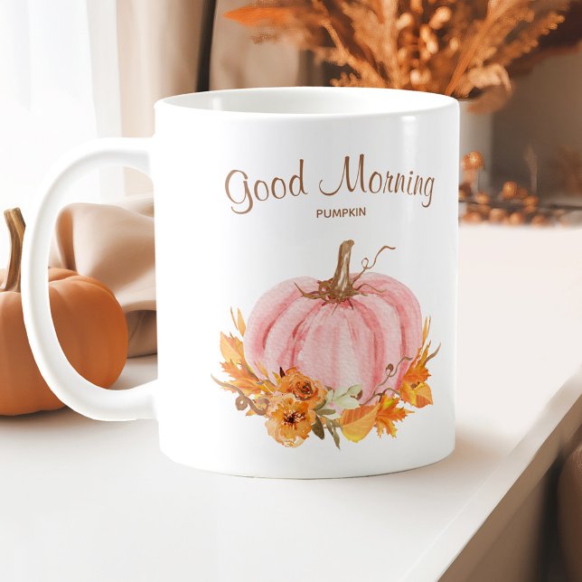 Caneca De Café Pumpkin Cor-de-rosa (Fall Pink Pumpkin Coffee Mug with your own text)