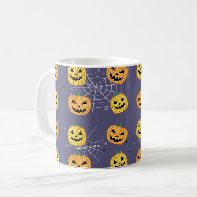 Caneca De Café Pumpkin de Halloween - Padrão Engraçado (Frente Esquerda)