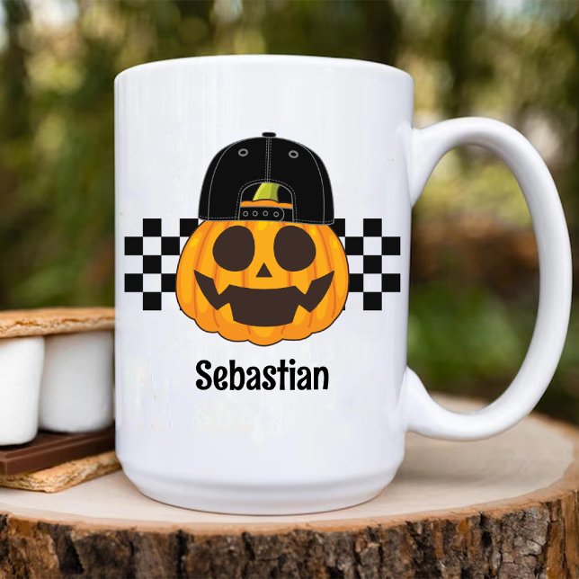 Caneca De Café Pumpkin Dude Retro Patterno Meninos Caem No Dia da (Pumpkin Dude Retro Pattern Boys Fall Halloween Coffee Mug)