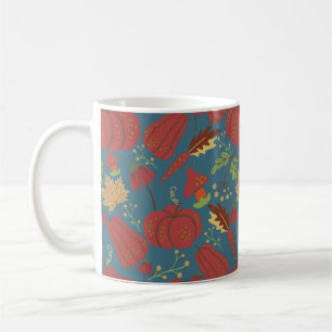Caneca De Café Pumpkin e cenoura, sem costura, padrão vermelho e