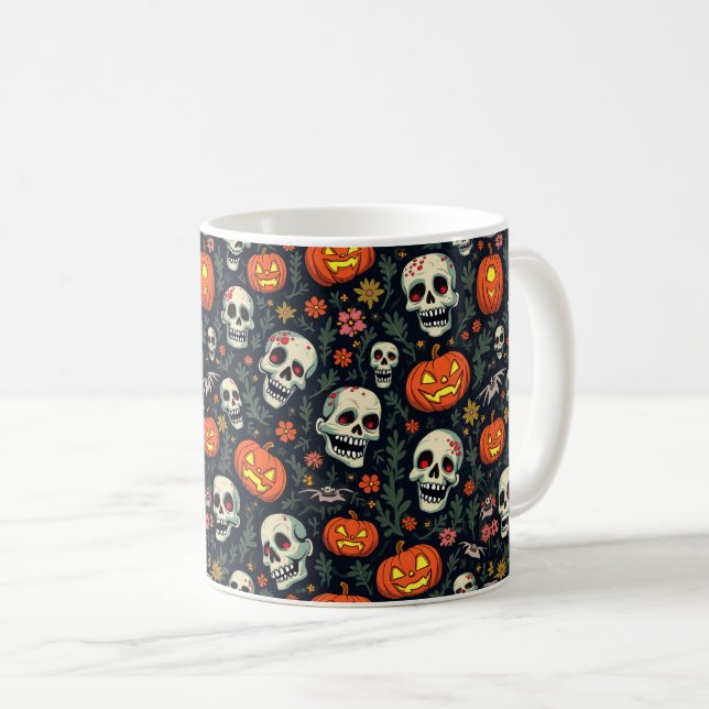 Caneca De Café Pumpkin e crânio do Halloween (Frente Esquerda)