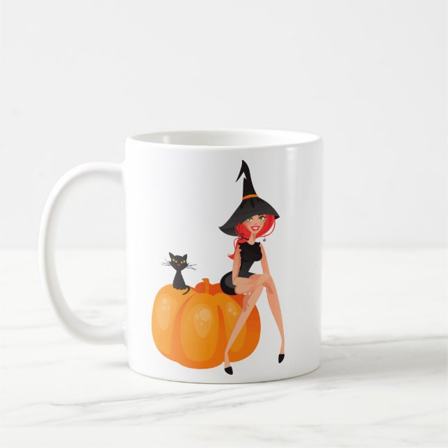 Caneca De Café Pumpkin e Gato Negro da Bruxa do Halloween (Esquerda)