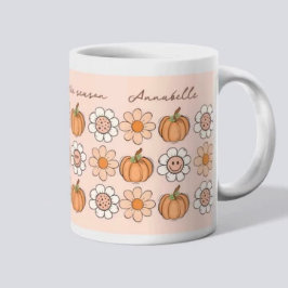 Caneca De Café Pumpkin Fall Groovy Retro Name Daisy Coffee Mug