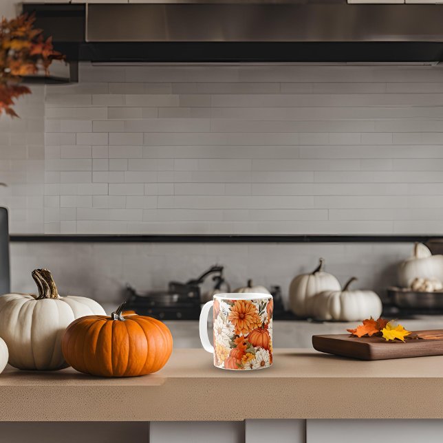 Caneca De Café Pumpkin Floral (Criador carregado)