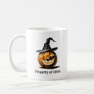 Caneca De Café Pumpkin Halloween Vestindo Um Chapéu De Bruxa