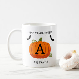 Caneca De Café Pumpkin Laranja Feliz de Halloween Inicial
